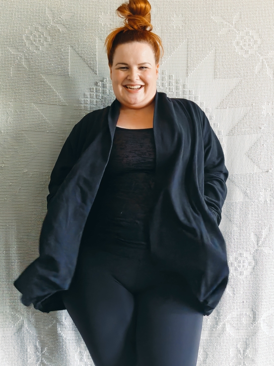 Penningtons Sweaters - Activezone 2XL Plus Size | Black Open Front Cardigan | Collared Sweater Pockets